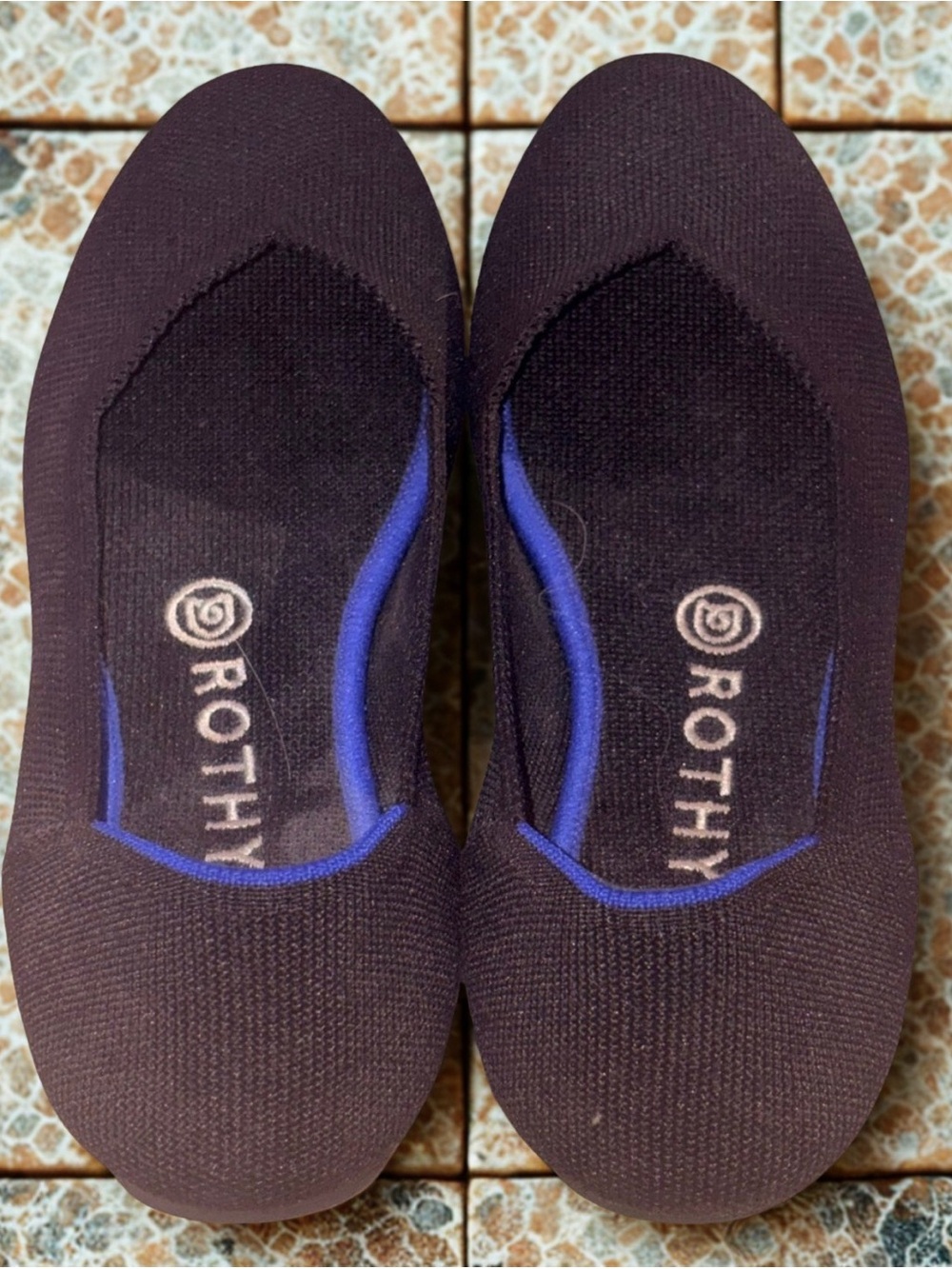 Rothy's Black Knit Flats with Blue Trim
